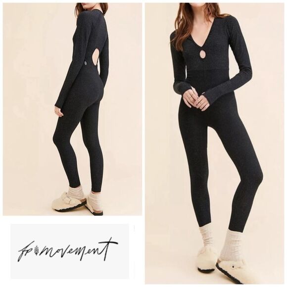 Free People Flash Forward One-Piece Onesie Black Sparkle M/L NWT‎ BODYSUIT - Picture 1 of 9